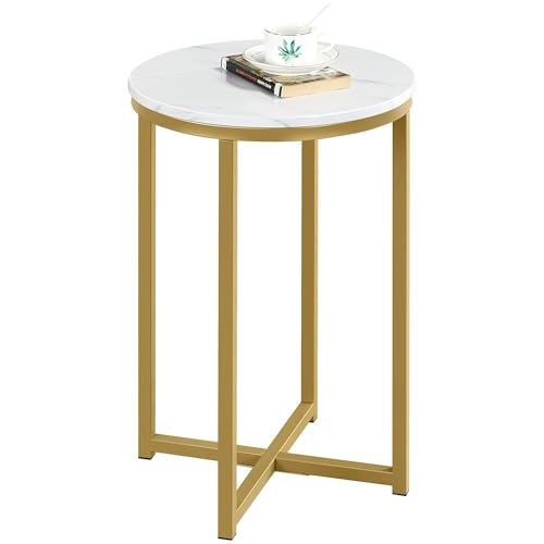 Yaheetech Faux Marble Side Table, 16in End Table Modern Accent Sofa Table w/X-Based, Round Tabletop, Sturdy Metal Legs for Living Room, Black