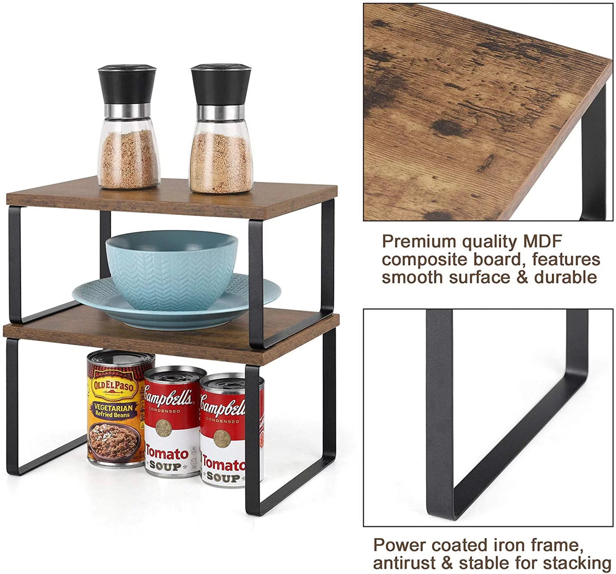 2 Piece Expandable And Stackable Countertop Organizer, Free Assembly Storage Shelves For Kitchens, Cabinets
