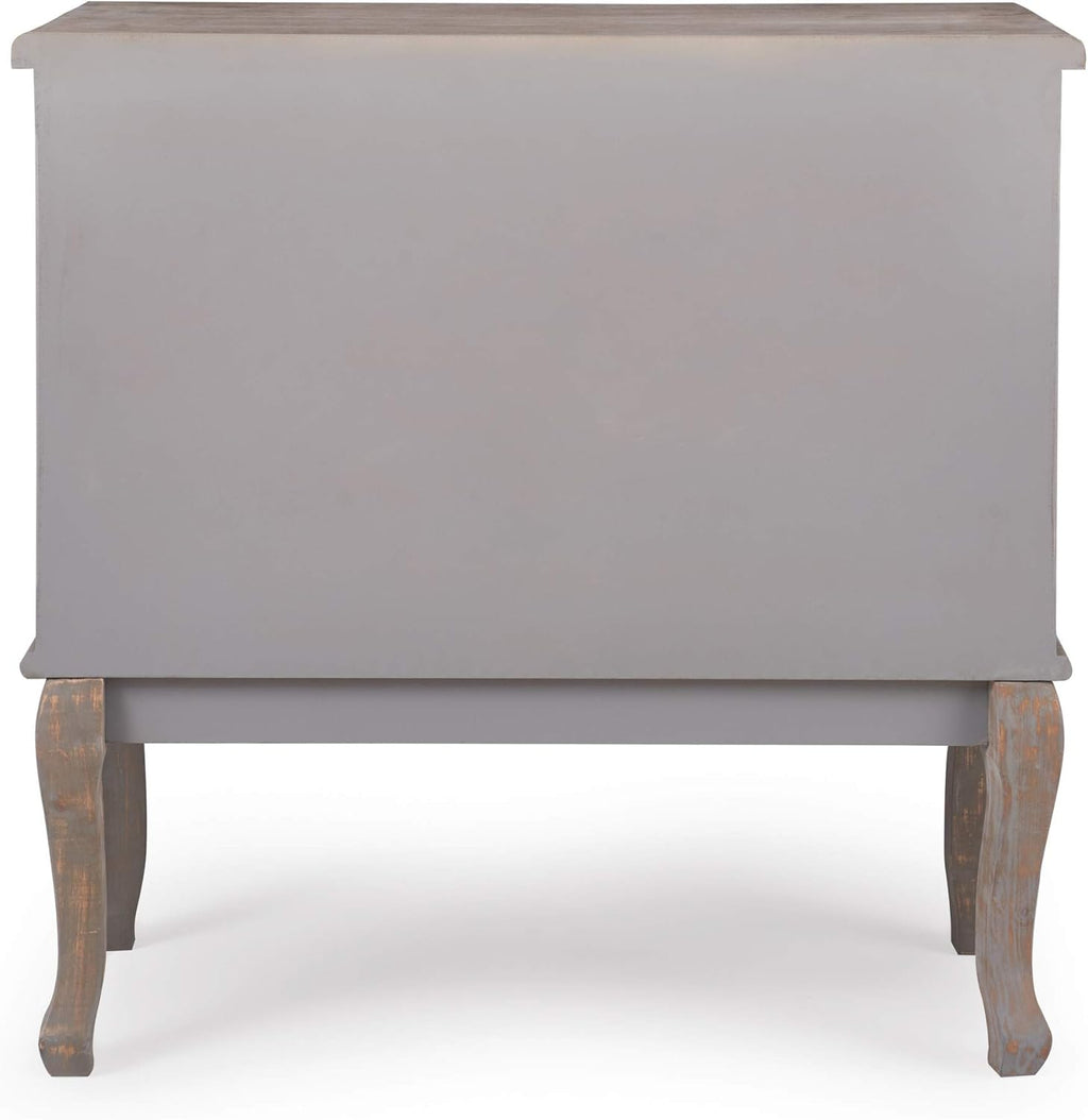 ClickDecor Thomas Antique Country Style Dresser Chest with 3 Drawers, Weathered Wood Nightstand Living Room Accent Furniture, Black Ring Handle, Curved Legs, Gray