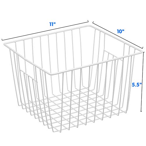 Freezer Wire Baskets, Kitchen Storage Organizer Bins for Chest and Upright Freezer, Refrigerator Dividers Containers with Handles - Pearl White (3)