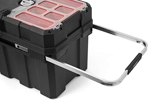 Keter Masterloader Resin Rolling Tool Box with Locking System and Removable Bins ?C Perfect Organization and Storage Chest for Power Drill, Tape Measure, and Screwdriver Set, Black