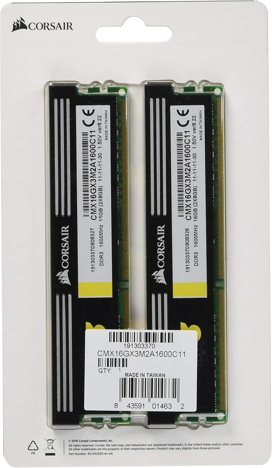 Corsair 16GB XMS3 (2x 8GB) DDR3 SDRAM 1600MHz 240-Pin 16 Dual Channel Kit DDR3 1600 (PC3 12800) CMX16GX3M2A1600C11