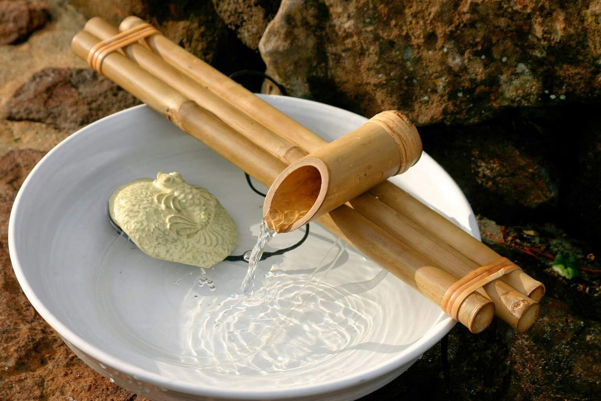 Bamboo Accents Water Fountain & Pump Kit ?C 18 inch, 3 Arm Style Split-Resistant All Natural Bamboo ?C DIY Indoor/Outdoor Zen Garden - Fits 15-30 inch Bowl (not Included)