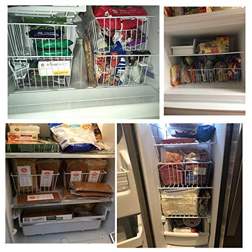 Freezer Wire Baskets, Kitchen Storage Organizer Bins for Chest and Upright Freezer, Refrigerator Dividers Containers with Handles - Pearl White (3)