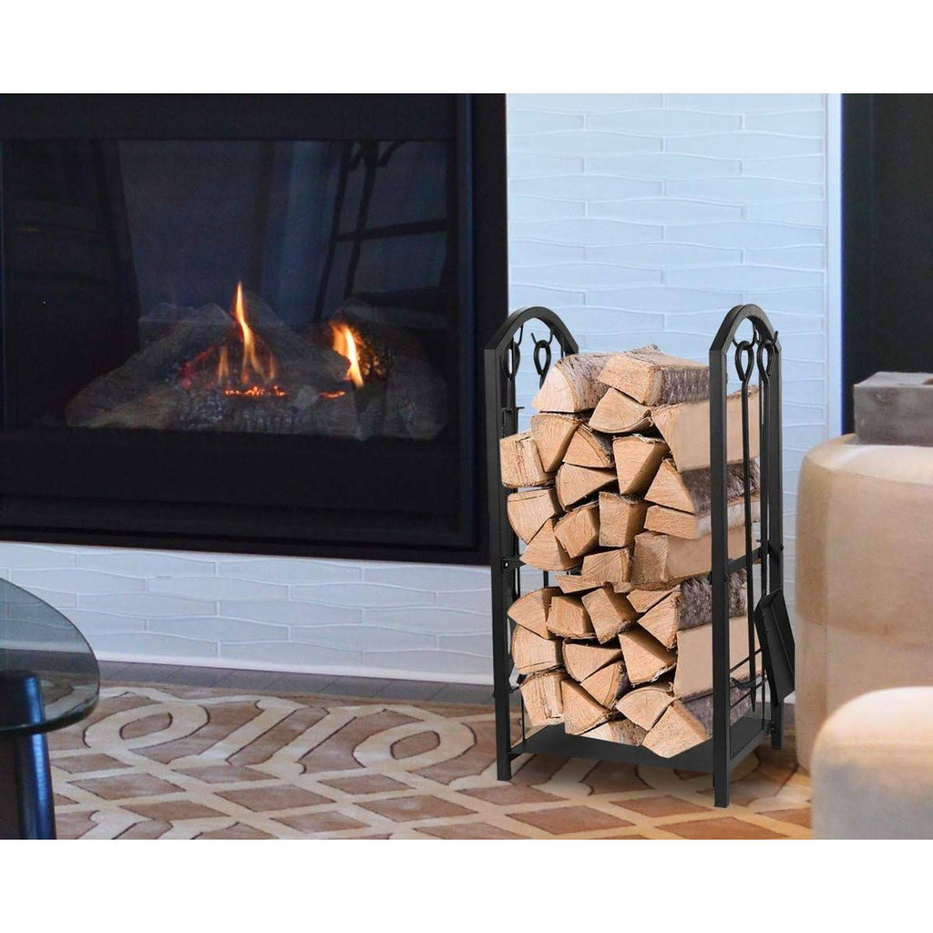 Juvale Firewood Rack with 4 Fireplace Tools - Fireplace Log Holder for Indoor An
