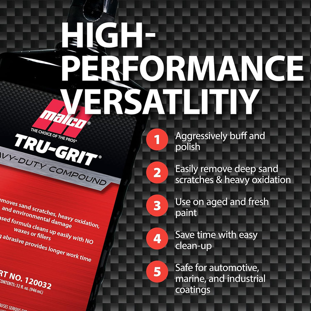 Malco Tru Grit - Heavy Duty Buffing and Polishing Compound for Cars/Automotive Paint Correction and Detailing/Removes 1000-1500 Grit Sand Scratches / 1 Gallon (120001)