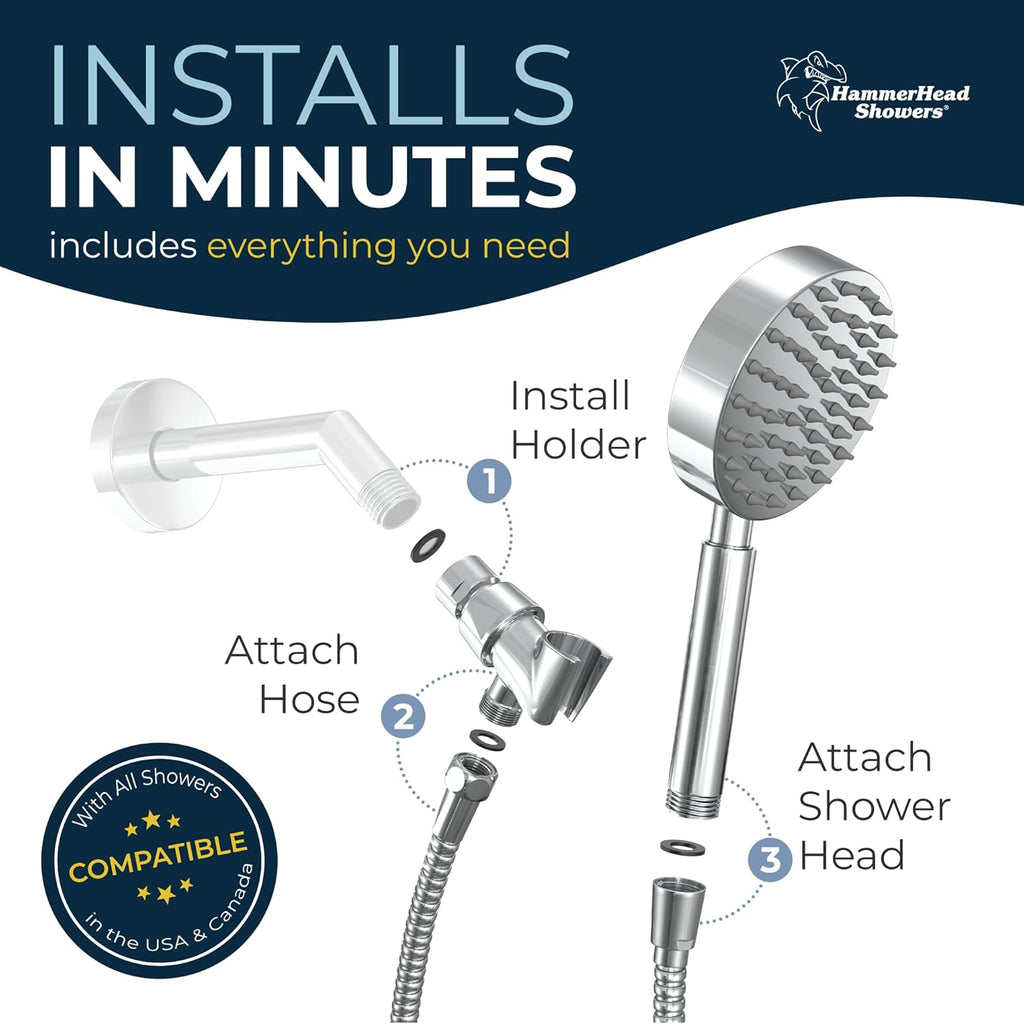 HammerHead Showers? Solid Metal LOW FLOW Handheld Shower Head with Hose and Brass Holder - OIL RUBBED BRONZE ?C Water Saving 1.75 GPM Detachable Shower Head - Adjustable Shower Wand Bracket & 6ft Hose