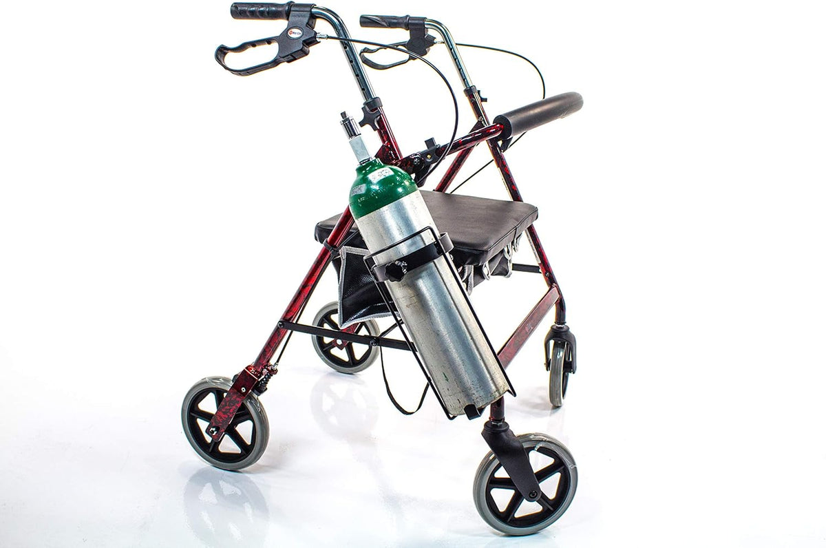 Walker Oxygen Tank Holder for Rollators & Walking Aids JO2W, Holds Single D or E Oxygen Cylinder Tanks