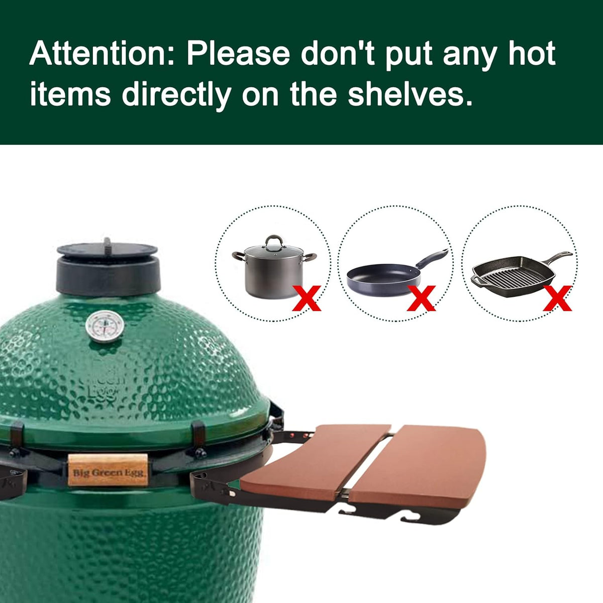 Quantfire Side Shelves Big Green Egg Accessories, Composite 2 Slat Egg Mates for Large Big Green Egg with Folding Side Shelves Replacement Parts Grill & Smoker Accessories