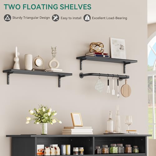 YITAHOME Buffet Cabinet, 47 Farmhouse Coffee Bar with Power Outlet, Floating Shelves, Multi-Functional Storage Sideboard Cabinet for Kitchen and Living Room (Rustic Brown)