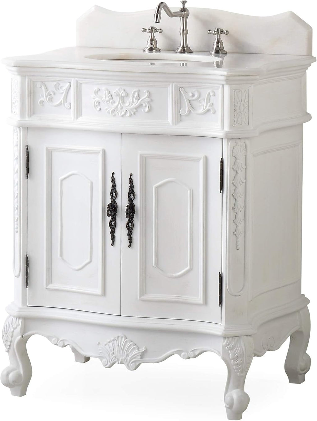 30.75 Ellenton Antique Style White Bathroom Sink Vanity & Mirror Set HF-080W-AW-BS-MIR