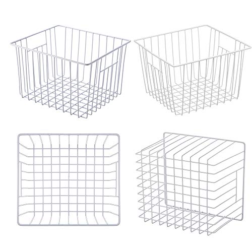 Freezer Wire Baskets, Kitchen Storage Organizer Bins for Chest and Upright Freezer, Refrigerator Dividers Containers with Handles - Pearl White (3)