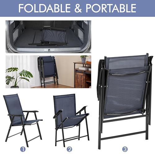Yaheetech Patio Dining Chairs Set of 4 with Armrests, Outdoor Folding Chairs with Metal Frame and Backrest for Lawn, Garden, Yard and Poolside, Black