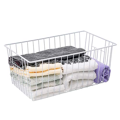 Freezer Wire Baskets, Kitchen Storage Organizer Bins for Chest and Upright Freezer, Refrigerator Dividers Containers with Handles - Pearl White (3)