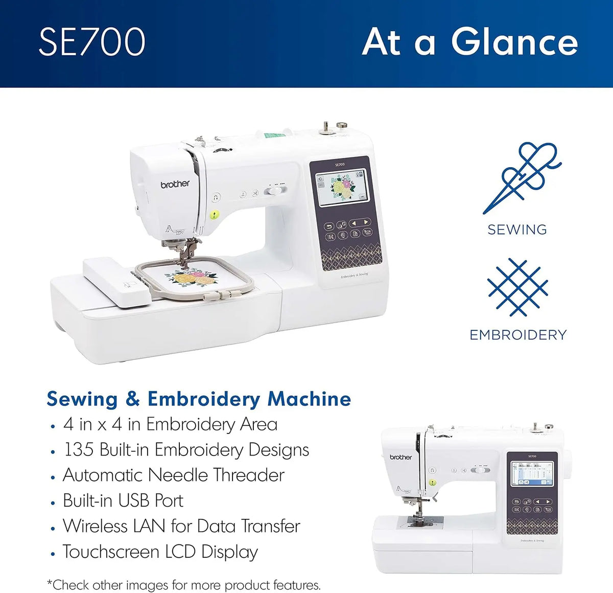 Computerized Sewing & Embroidery Machine with Wireless LAN ?C 135 Designs & 103 Stitches Built-In