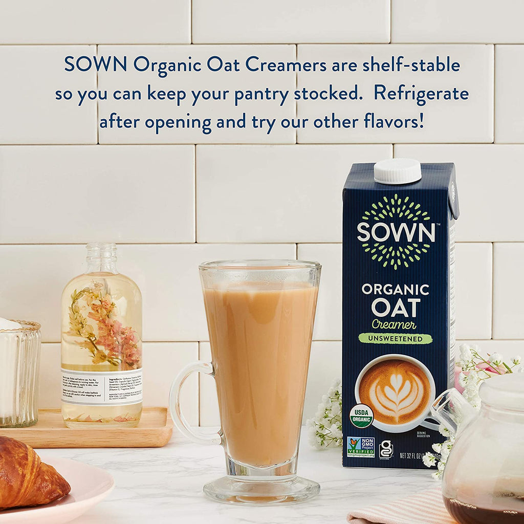SOWN Organic Oat Creamer Unsweetened - Barista Oat Milk Non Dairy Coffee Creamer - Plant Based, Dairy-Free, Vegan, 0g Added Sugar, Gluten-Free, Non-GMO, Shelf Stable - 32oz (Pack of 6)