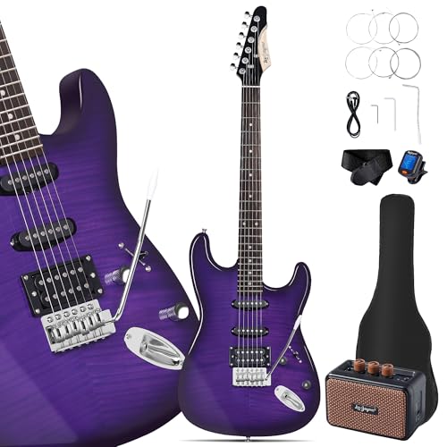 Leo Jaymz 39 Full Size ST Style Electric Guitar Starter Kit with SSH Pickup, 5W Portable Amp, Tuner, Gig Bag, Strap & Accessories (Violet Ocean)