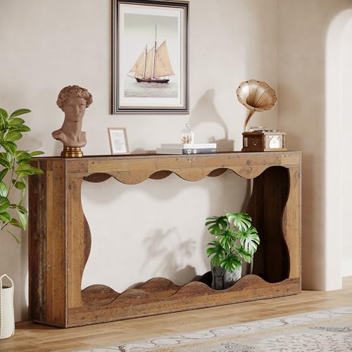 Tribesigns 63 Inches Farmhouse Console Table with Storage, Couch Table Behind Sofa, Long Entryway Sofa Station, Narrow Console Stand, Hallway Stand for Entryway Living Room, Brown