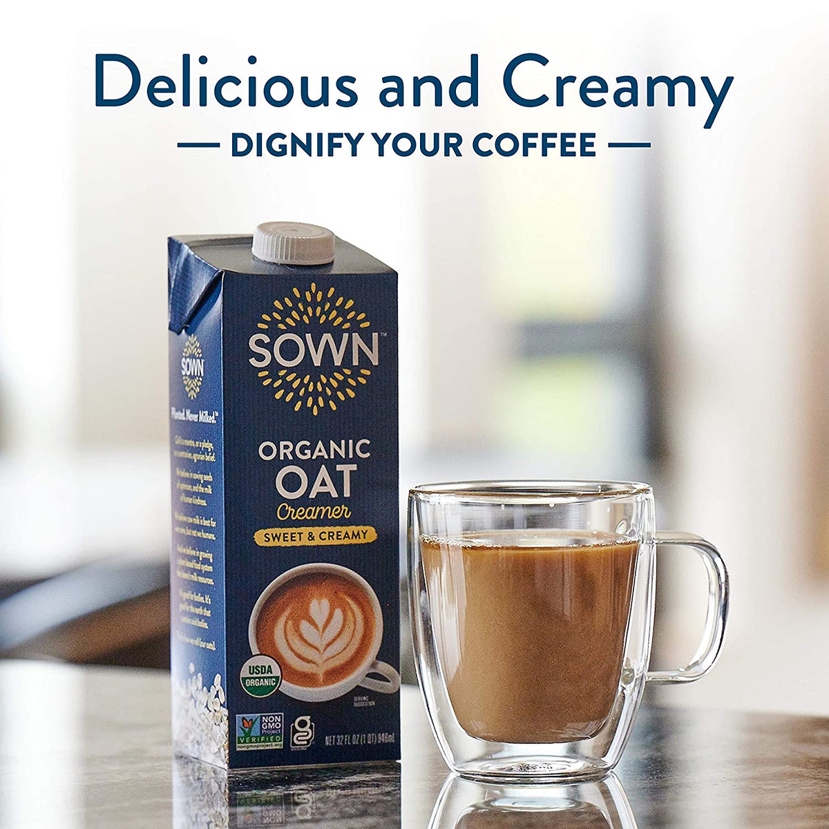SOWN Organic Oat Creamer Unsweetened - Barista Oat Milk Non Dairy Coffee Creamer - Plant Based, Dairy-Free, Vegan, 0g Added Sugar, Gluten-Free, Non-GMO, Shelf Stable - 32oz (Pack of 6)