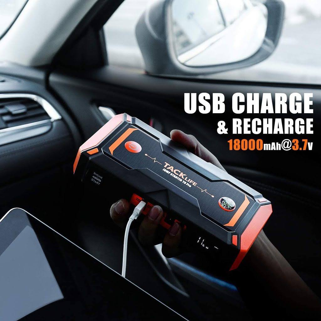 Tacklife T8 Pro 1200A Peak 18000mAh Water-Resistant Car Jump Starter with LCD Screen, Orange