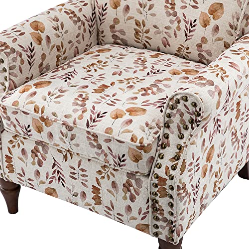 HULALA HOME Modern Wingback Accent Chair with Wood Legs & Removable Cushion, Comfy Upholstered Armchair with Nailhead Trim, Floral Pattern Single Sofa Chair for Living Room Bedroom, Blue