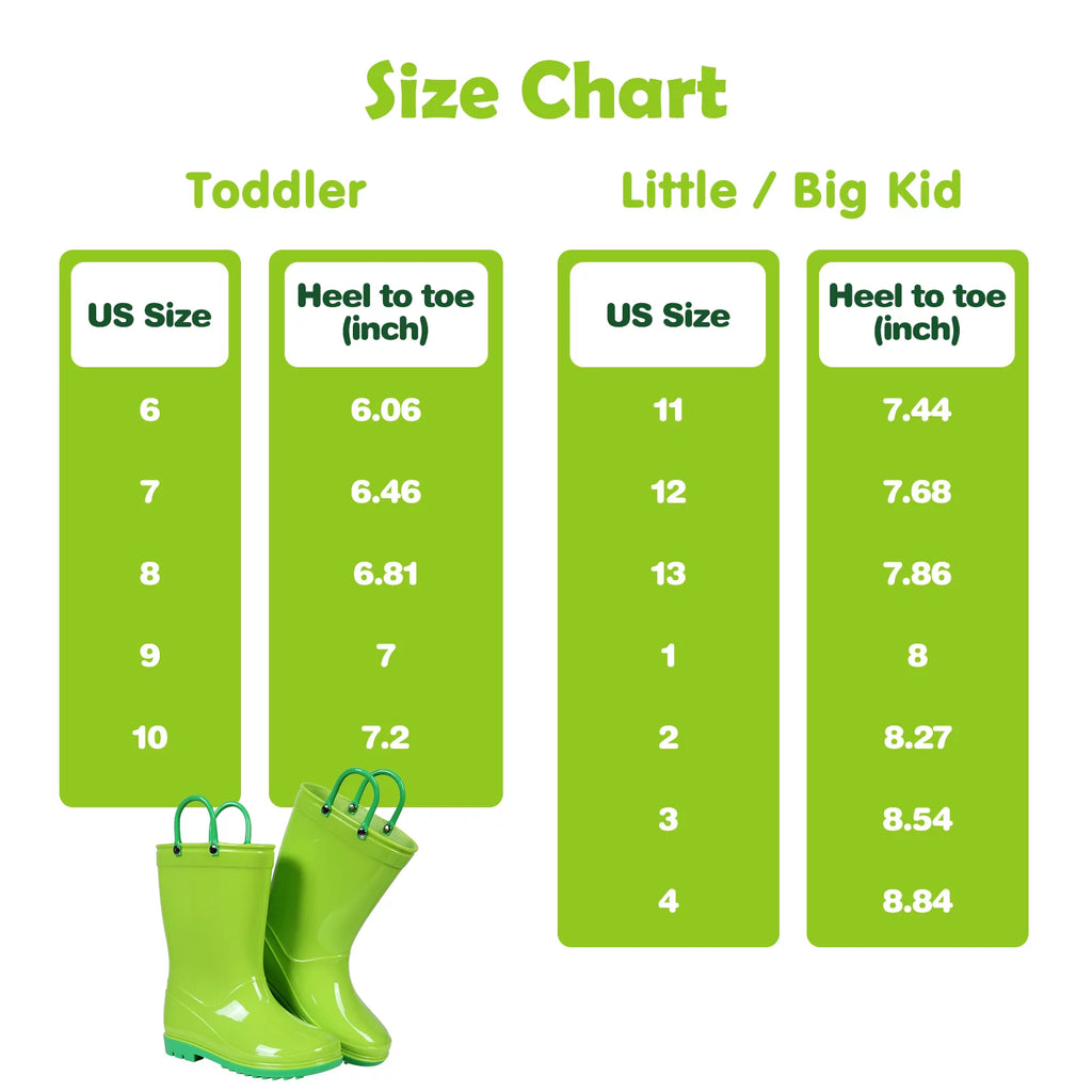 Litfun Toddler Kids Rain Boots for Boys Girls, Size 8 Toddler, Green