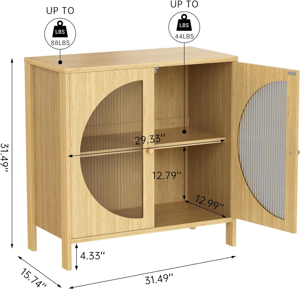 QCAI Sideboard Cabinet,Buffet Cabinet with Storage, Accent Storage Cabinet with Glass Doors, Cupboard Console Table for Living Room, Hallway, Dining Room, Entryway, 31.5X 15.7X 31.5 Inches