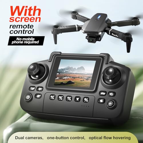 E88 Drone with Screen Controller with SD card, Foldable Mini Drone for Beginners, 2 Batteries, 360?? Flips Waypoint Fly, Active Obstacle Avoidance, One Key Take Off/Landing. (2 batteries - Black)