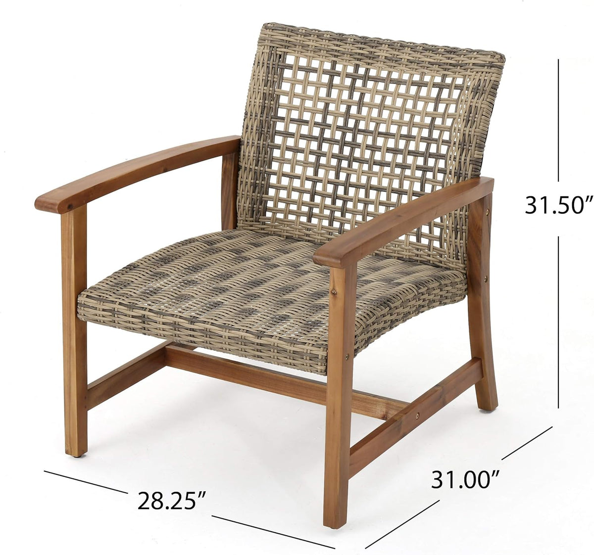 Christopher Knight Home Hampton Outdoor Mid-Century Wicker Club Chairs with Acacia Wood Frame, 2-Pcs Set, Natural Stained / Grey