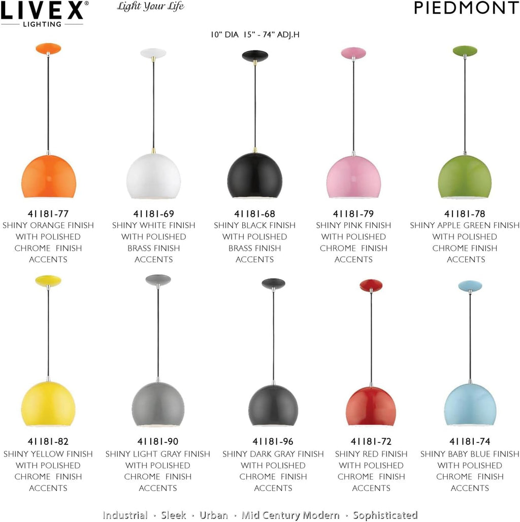 Livex Lighting Piedmont - 1 Light Globe Pendant in Industrial Style-15 Inches Tall and 10 Inches Wide-Shiny Light Gray/Polished Chrome