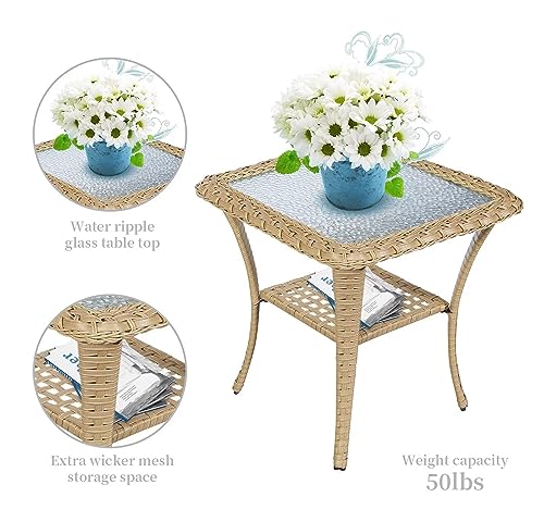 Patio Wicker Chairs Swivel Rocker - Outdoor Swivel Rocking Chairs Set of 2 with Rattan Side Table, Patio Swivel Glider Chair 3 Piece Patio Furniture Sets for Deck Porch Pool Brown/Blue