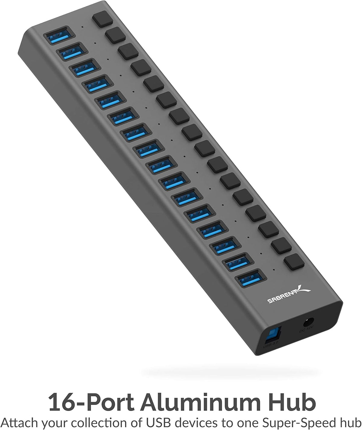 Sabrent 16-Port USB 3.0 Data HUB and Charger with Individual switches [90 Watts] (HB-PU16)