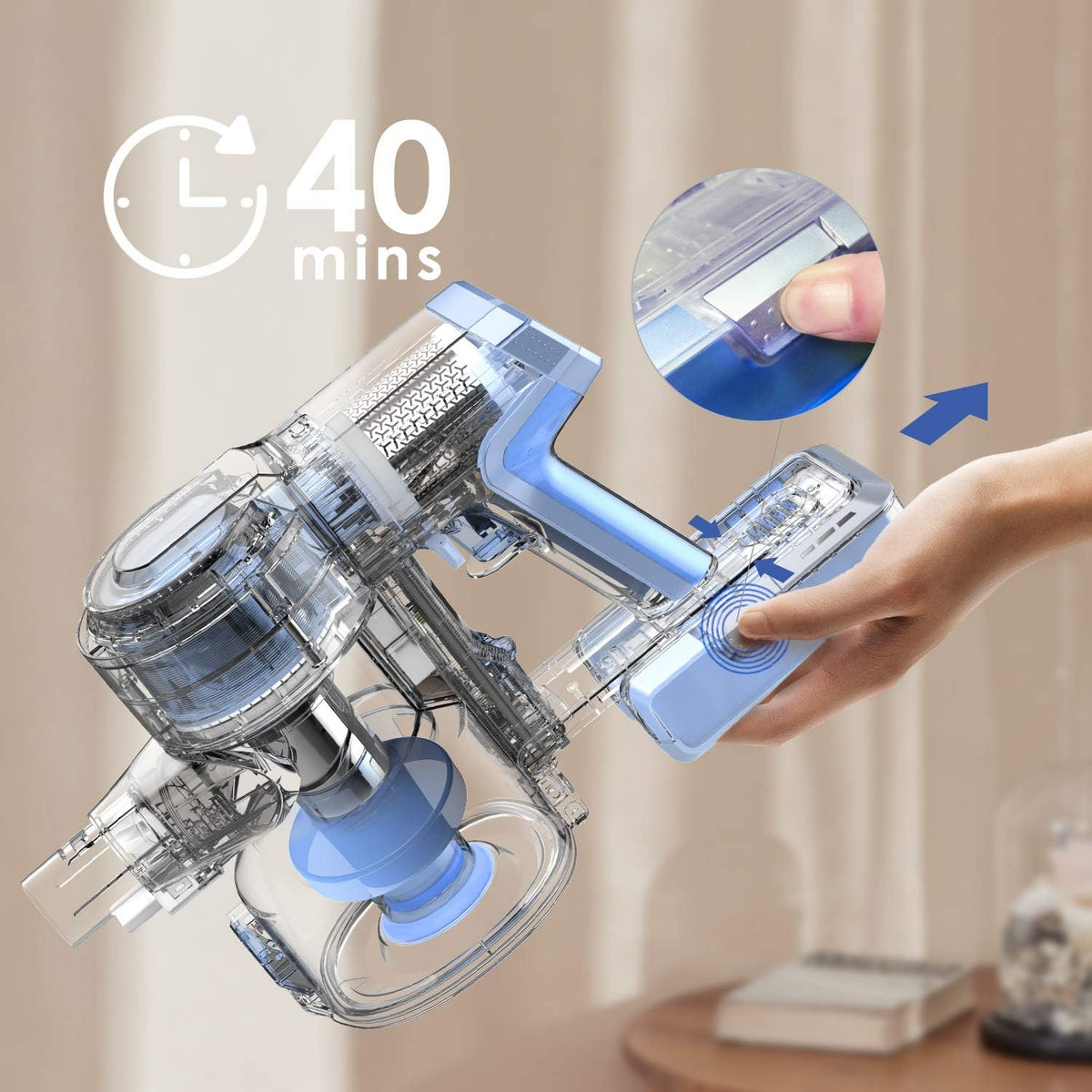 Tineco A11 Hero Cordless Lightweight Stick/Handheld Vacuum Cleaner, 450W Motor for Ultra Powerful Suction for Carpet, Hard Floor & Pet