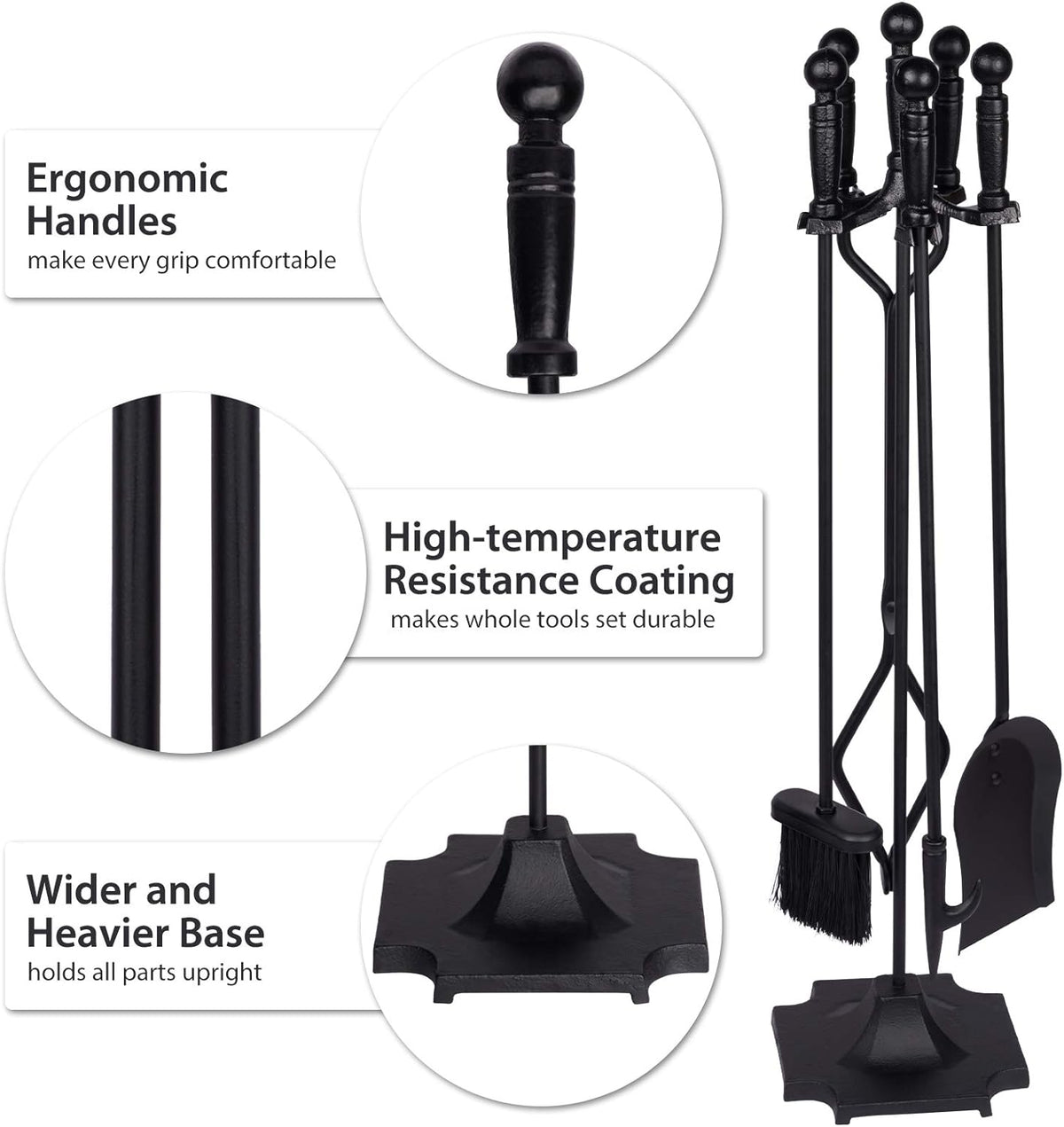 Parts & Accessories 5-Piece Fireplace Tools Set, 32 Inch Wrought Iron Fireplace Accessories Includes Fire Poker, Shovel, Brush, Tong, and Stand, Easy to Assemble