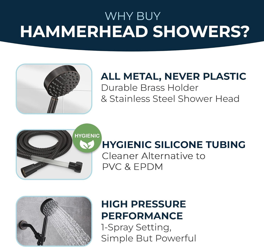 HammerHead Showers? Solid Metal LOW FLOW Handheld Shower Head with Hose and Brass Holder - OIL RUBBED BRONZE ?C Water Saving 1.75 GPM Detachable Shower Head - Adjustable Shower Wand Bracket & 6ft Hose