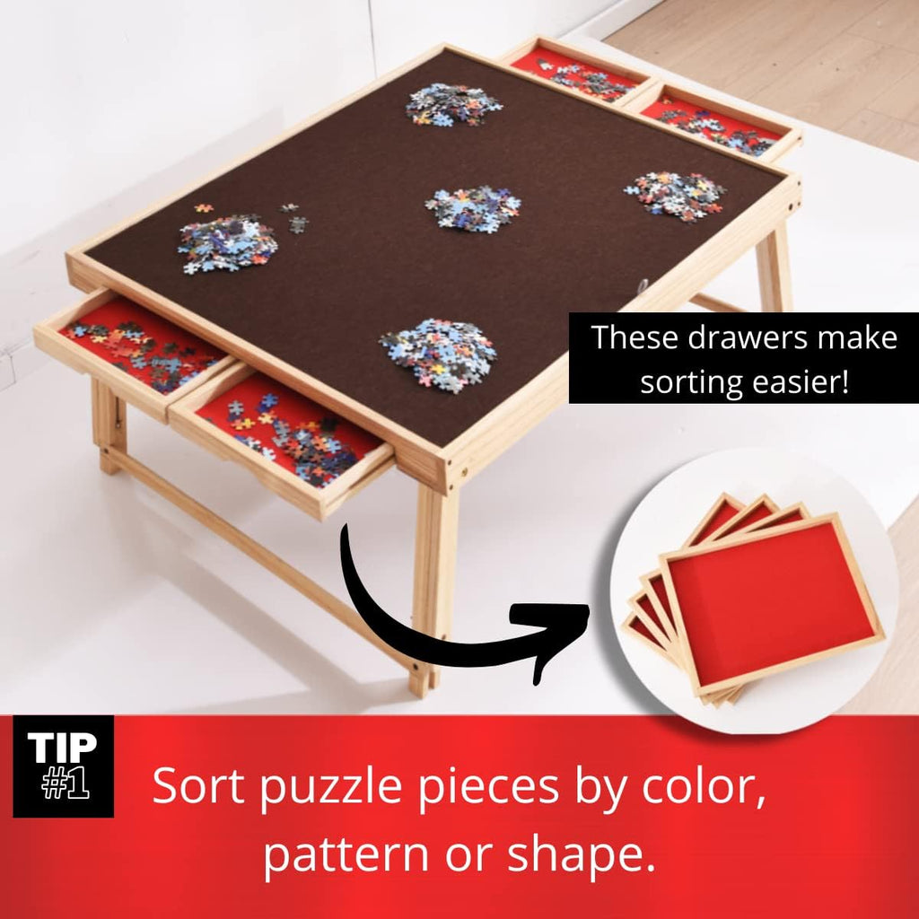 Large Wooden Puzzle Table Fits 1500 Pieces, Portable Jigsaw Puzzle Board with Four Non Slip Drawers, Adjustable and Foldable Legs, Protective Rubber Mat Cover - by AGREATLIFE