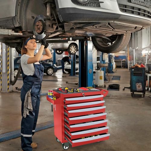 Rolling Tool Chest, Metal Tool Box with 5 Drawers, Lockable Garage Storage Cabinets Sliding Tool Drawer Cart on Wheels Toolbox Organization Workbench for Workshop Warehouse Repair Shop