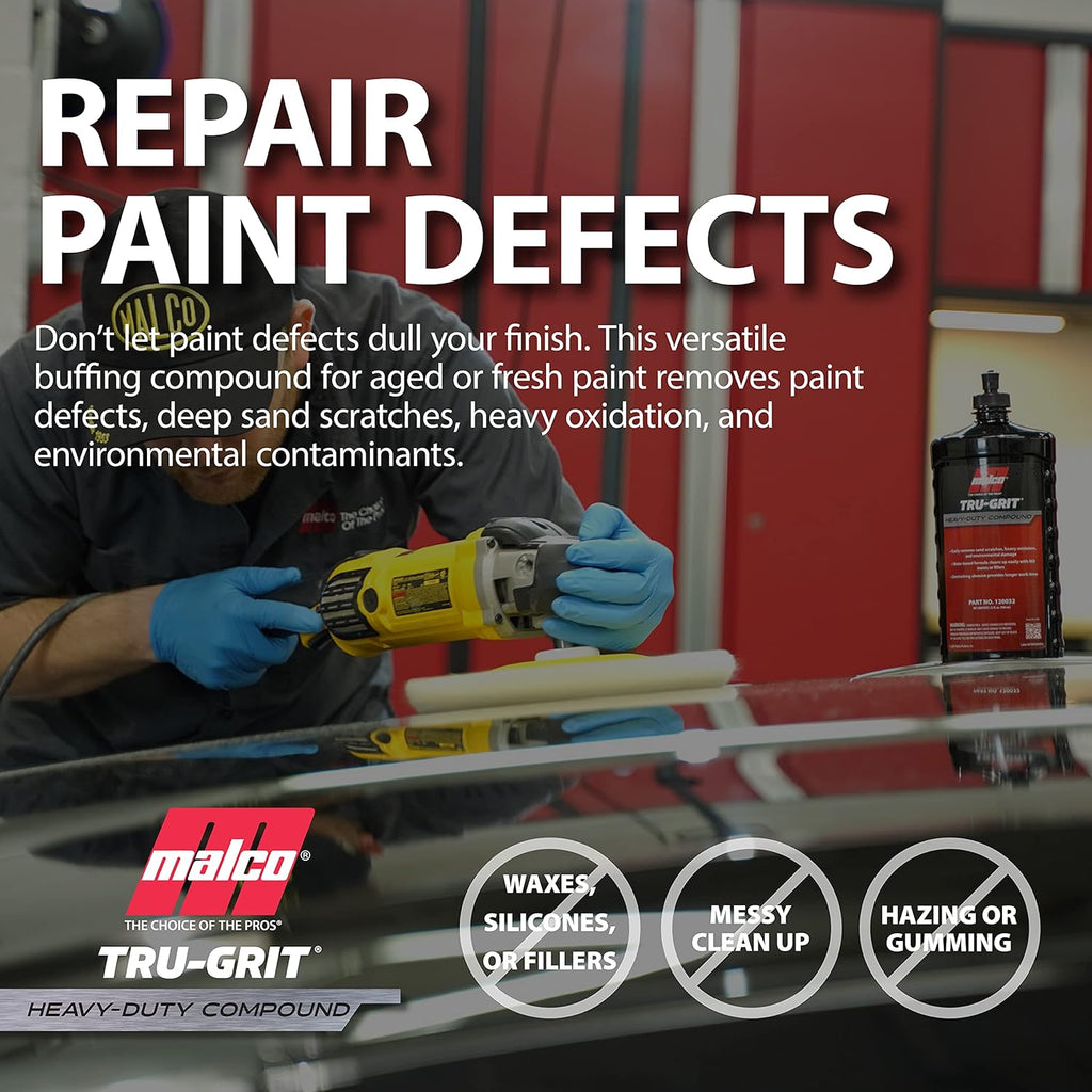 Malco Tru Grit - Heavy Duty Buffing and Polishing Compound for Cars/Automotive Paint Correction and Detailing/Removes 1000-1500 Grit Sand Scratches / 1 Gallon (120001)