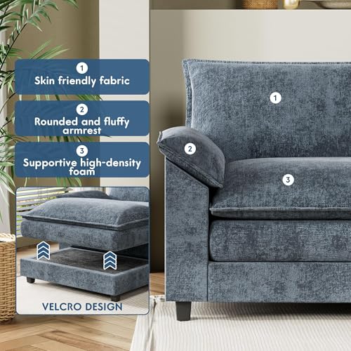 YESHOMY Sectional Modular Sofa U Shaped Chenille Fabric Couch with High Supportive & Soft Sponges and Removable Ottoman, Sleeper Comfy Upholstered Furniture for Living Room, Grey