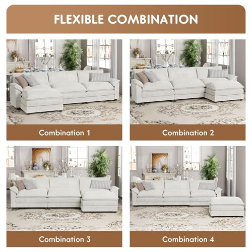YESHOMY Sectional Modular Sofa U Shaped Chenille Fabric Couch with High Supportive & Soft Sponges and Removable Ottoman, Sleeper Comfy Upholstered Furniture for Living Room, Grey