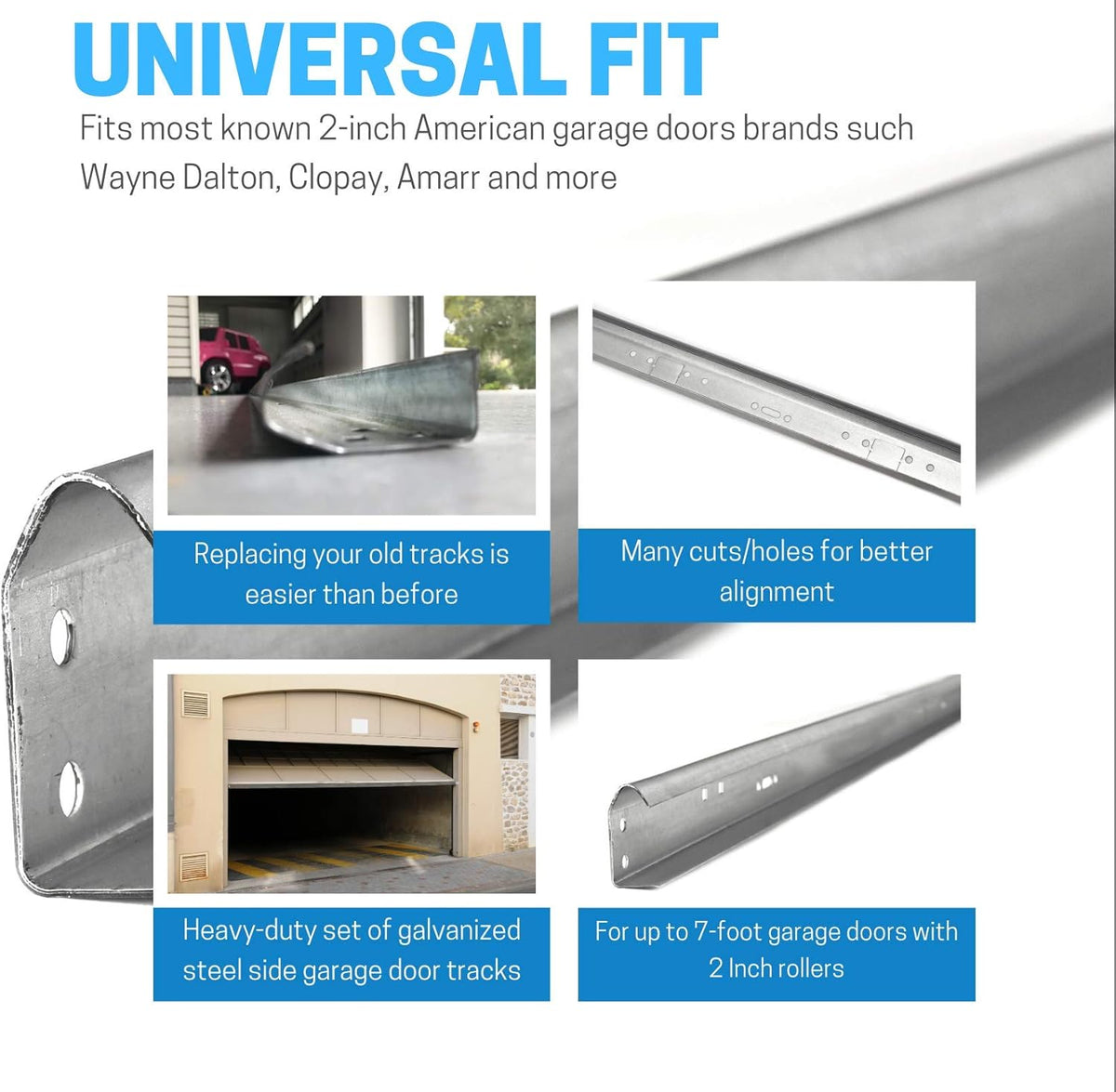 Garage Door Vertical Track Replacement ?C Set of Left and Right for 7 Foot Tall - Garage Door Rails Galvanized Steel Hardware Door Rails for Residential/Light Commercial Side Tracks for 2-inch Rollers