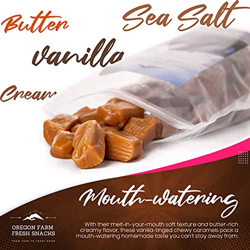 Oregon Farm Fresh Snacks Salted Caramel Gourmet Candy - Oregon Made Caramel Candy with Sea Salt and Vanilla - Gluten Free Delicious Chewy Sea Salt Caramels - Soft Caramels Individually Wrapped (16 oz)