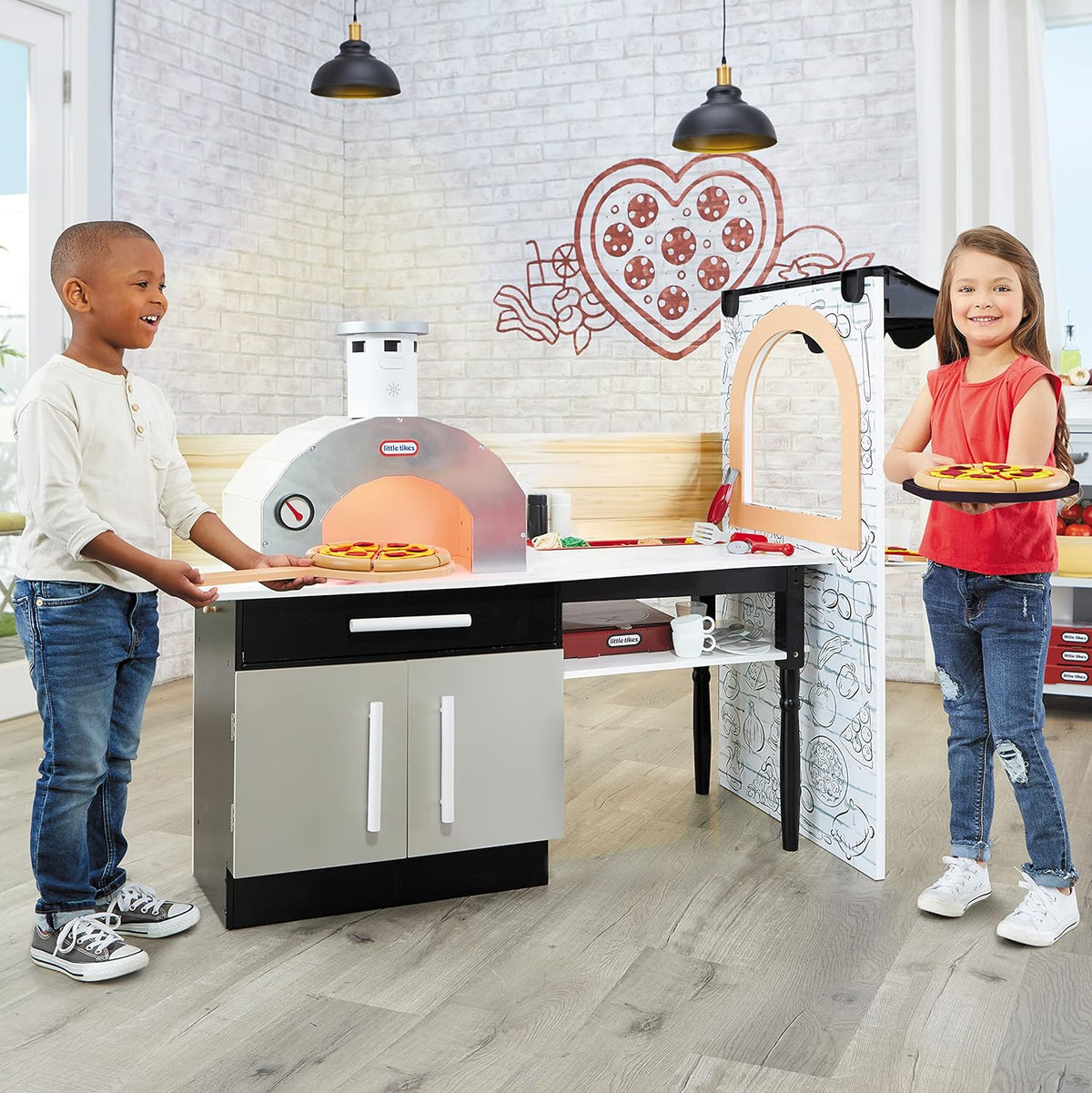 Toys AND Games Little Tikes Real Wood Pizza Restaurant Wooden Play Kitchen Cook and Serve with Realistic Lights Sounds and Dual-Sided Play, 20+ Accessories Set, Gift for Kids, Large Toy for Girls & Boys Ages 3+
