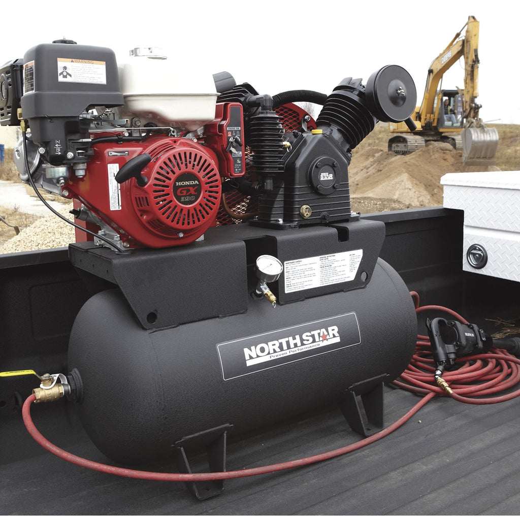 NorthStar Portable Gas Powered Air Compressor - Honda GX390 OHV Engine, 30-Gallon Horizontal Tank, 24.4 CFM at 90 PSI