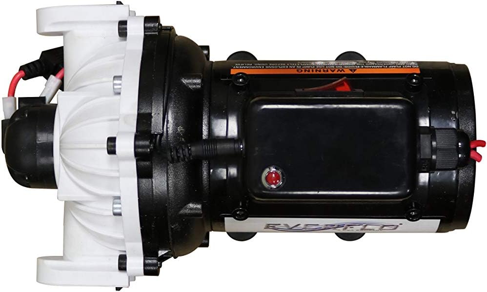 Everflo Soft Wash (Bleach) EFSW5500-BOX 12V Diaphragm Pump - 5.5GPM, 60 PSI Max, QA Ports, black (EFSW5500-BOX)