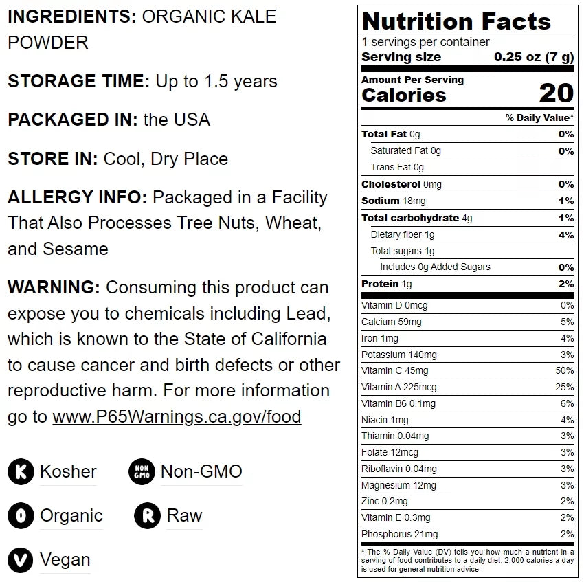 Organic Kale Powder, 14 Pounds ?? Non-GMO, Kosher, Raw, Vegan ?? by Food to Live