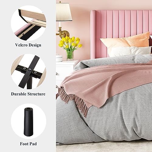 Allewie Queen Size Velvet Bed Frame/Vertical Channel Tufted Wingback Headboard/Upholstered Platform Bed/Strong Wooden Slats/No Box Spring Needed/Easy Assembly/Black