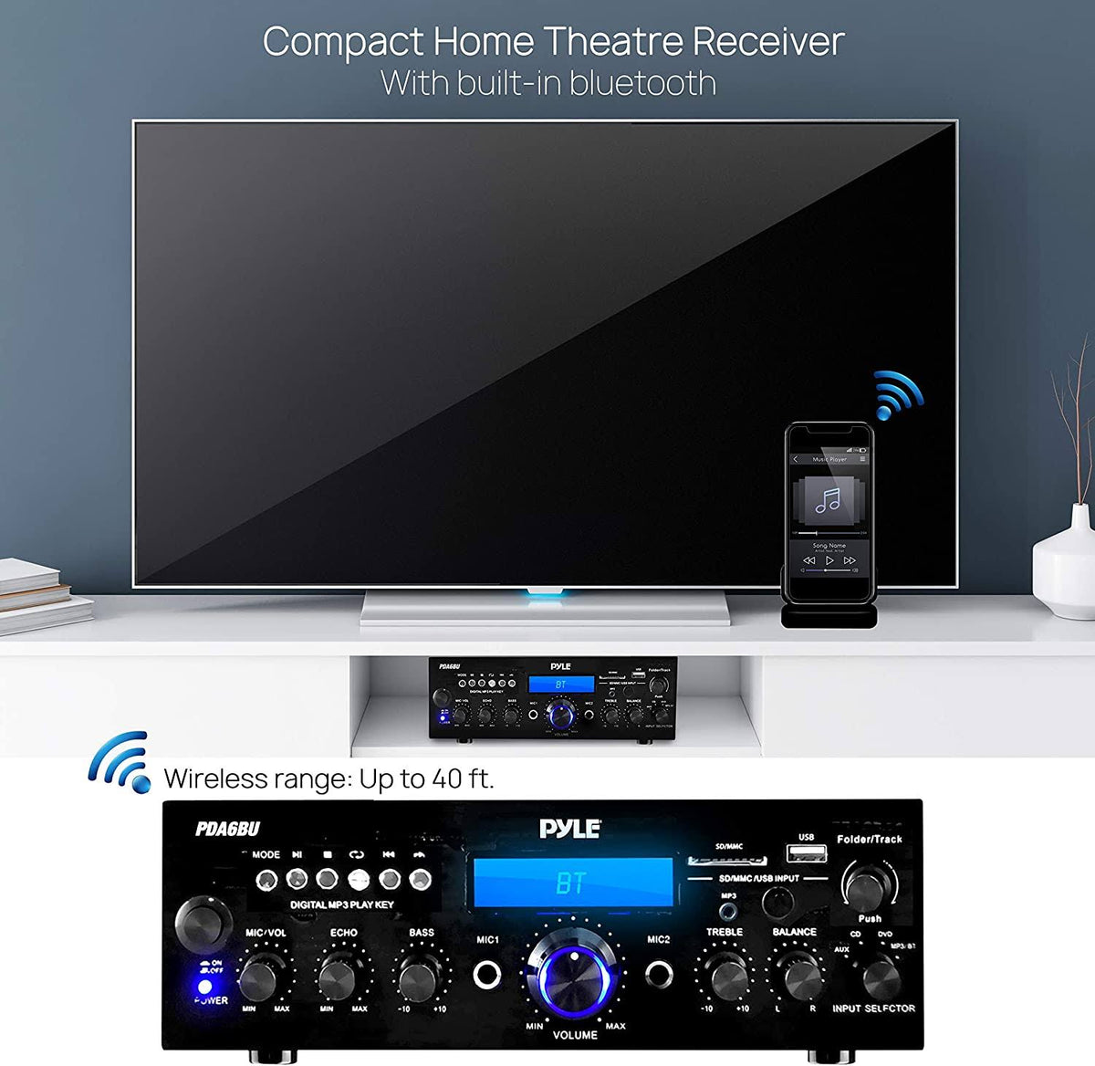 Pyle PDA6BU.5 Bluetooth Stereo Amplifier Receiver