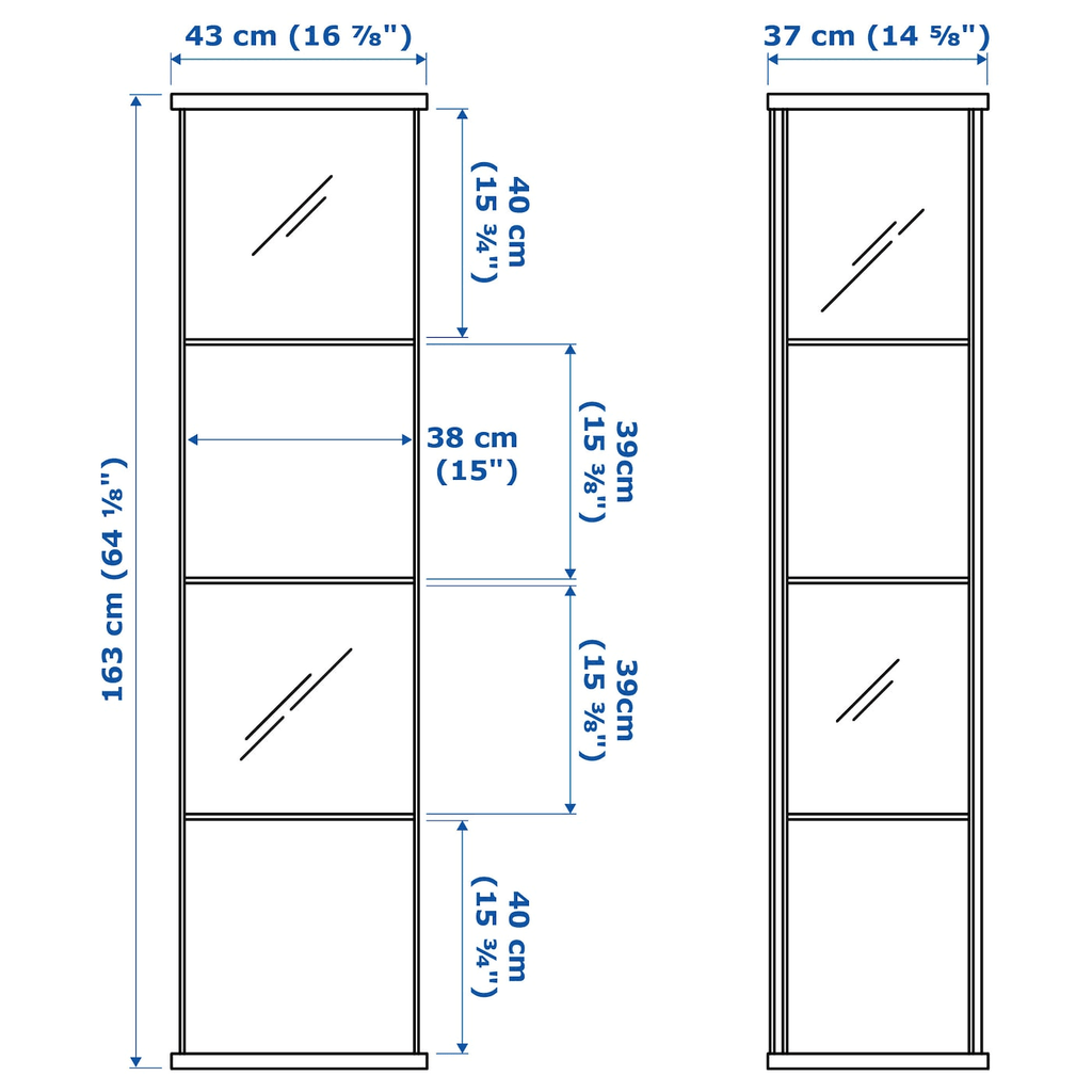 IKEA - Detolf Glass-Door Cabinet, White, 16 3/4x64 1/8