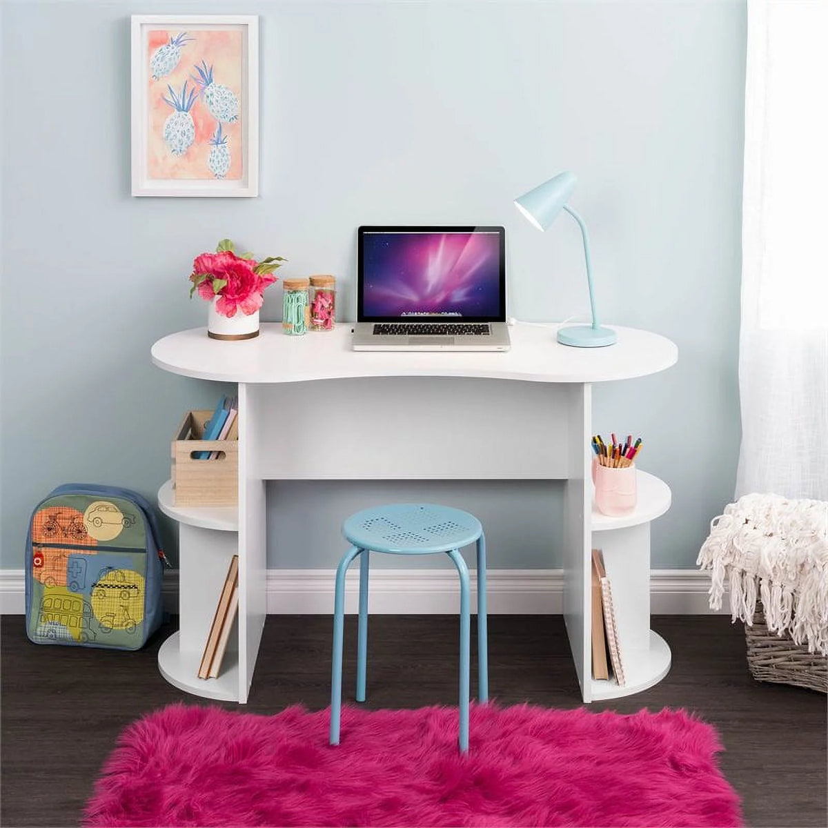 Pemberly Row Compact Student Desk with Storage in White